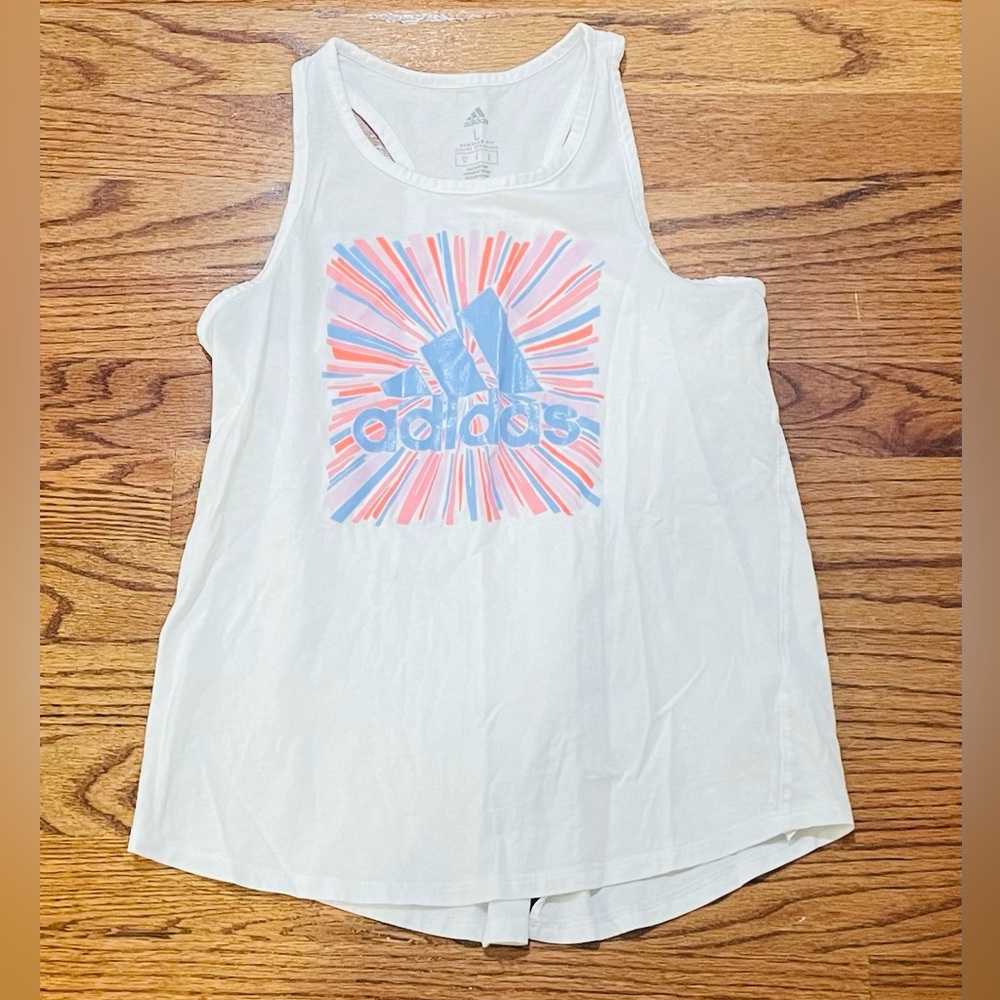 3/$15 Adidas White Tank Top with Colorful Logo